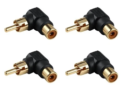 ✅ 4x RCA Stecker Buchse 90 Grad Winkel Adapter Cinch Kupplung Verbinder Hifi - Bild 1 von 3
