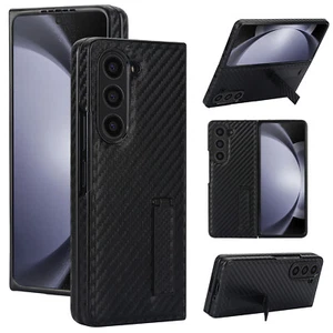 For Samsung Galaxy Z Fold 6 5 4 3 Slim Carbon Fiber Textured Case with Stand - Picture 1 of 9