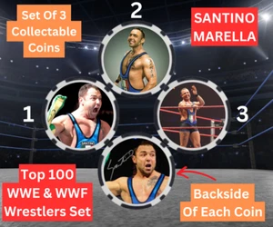 SANTINO MARELLA - TOP 100 WWE & WWF WRESTLERS SET - COIN SET - SIGNED - Picture 1 of 2