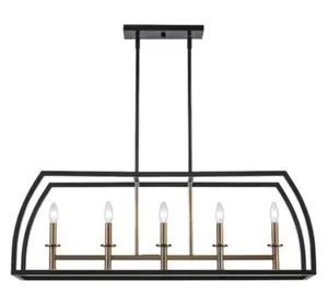 Monteaux Lighting 5-Light Black and Brass Farmhouse Linear Chandelier Light NEW - Picture 1 of 7