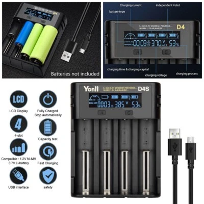4 Slots AA/AAA Akku Ladegerät USB Charger Batterieladegerät für Lithium Batterie - Bild 1 von 4