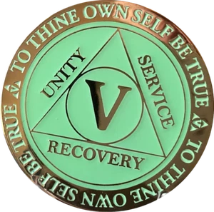 Moneda Chip Sobriedad Medallón Reflex Verde Brillo en Oro Oscuro de 5 Años AA - Imagen 1 de 6