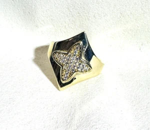 Solid 10K Yellow Gold Wide Abstract Flower Ring Size 7 - Picture 1 of 5