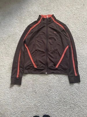 Jaqueta de atletismo vintage Nike Y2K marrom e laranja com zíper - Imagem 1 de 3