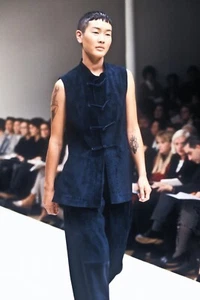 Prada Vintage Archive Spring 1994 Navy Blue Suede Crop Vest M Runway Rare - Picture 1 of 7