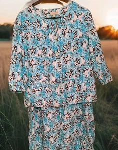 Choices 2 Piece Set Top & Skirt approx 34 in long Size Medium In Teal and Brown - Picture 1 of 12