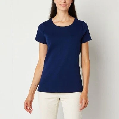 St. John's Bay Crew Neck Soft Cotton T-Shirt- American Navy-Misses XXL (20) - Image 1 of 4