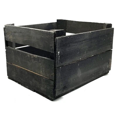 VTG Primitive Rustic Handmade Storage Crate Original Black Paint 15" x 13" x 10" - Image 1 of 4