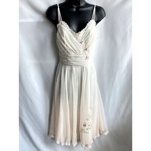 Vestido de Noche Vintage Gotham Dorado Rayas 100% Nylon Tricot Talla 32 EE. UU. 2 Floral - Imagen 1 de 12
