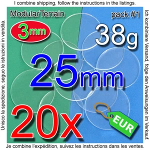 20x 25mm ROUND BASE 3mm CLEAR ACRYLIC CIRCLE DISC REDONDA METACRILATO SOCLE ROND - Imagen 1 de 3