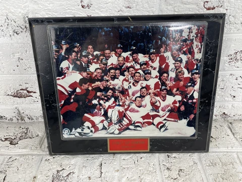 Vintage Red Wings Frame 1996-97 Stanley Cup Center Ice Photo Glossy Black Plaque Cover