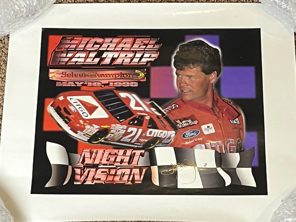 1996 Night Vision Poster Michael Waltrip Autograph Select Champion May 18 COA - Imagem 1 de 4