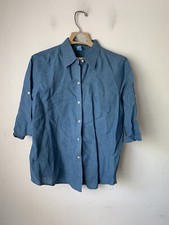 LRL Ralph Lauren Mens Shirt XL Blue 100% Linen Button Up Roll Tab Sleeve Summer