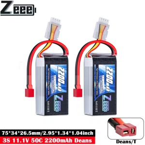 2x Zeee Short 11.1V 3S Lipo Akku Batterie Deans 2200mAh 50C for RC Auto Drone - Bild 1 von 8