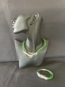 Little Box of Bling Stainless Steel and Green Cord Necklace and Bracelet set -J2 - Picture 1 of 9