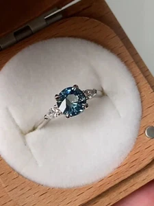Teal montana sapphire ring vintage teal sapphire ring round cut teal ring - Picture 1 of 7
