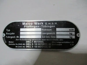 Type Plate Maico ID Plate Schild Oldtimer Motorcycle S65 Alu - Picture 1 of 1