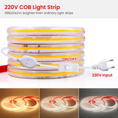 COB LED Streifen 230V Selbstklebend Stripe 288LEDs/m Lichtband Wasserdicht Weiß - Bild 1 von 4