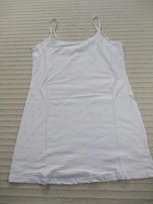 Active Basic Womens Shirt 1XL White Long Tank Spaghetti Strap Stretch Cotton - Image 1 of 4