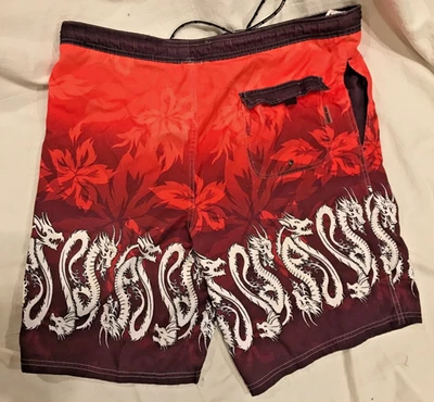 Joe Boxer Swim Trunks Mens XL? Brown with Red Accents Grunge Y2K  Dragon Graphic - Image 1 of 4