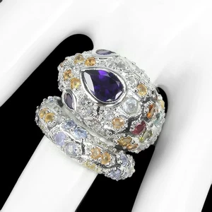 925 Argento Sterling Cobra Anello Pera Ametista Zaffiro Tanzanite Gemma Misura 7 - Foto 1 di 14