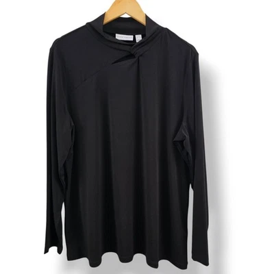 Топ женский Susan Graver Liquid Knit XL черный с длинным рукавом вырез с замочной скважиной минималистский - Изображение 1 из 4