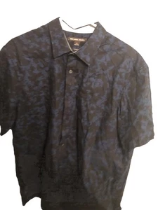 Camicia classica Michael Kors manica corta con bottoni prima taglia XL. Blu/Nero - Foto 1 di 6