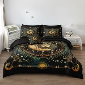 Sun and Moon Bed in a Bag Black Psychedelic Celestial Bedding Comforter Set K... - Bild 1 von 9