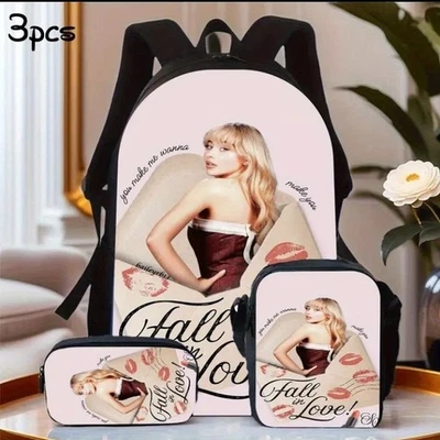 3pc Set Sabrina Carpenter Themed School Backpack Shoulder Bag & Pencil Case. - Image 1 of 4