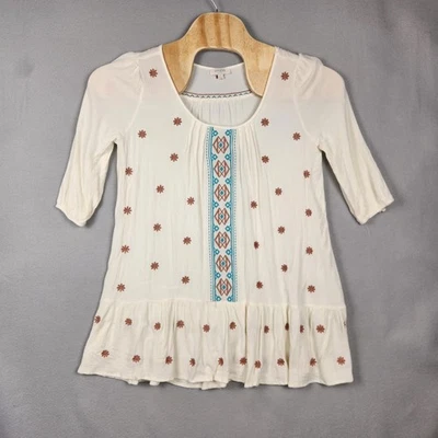 Blusa túnica campesina floral azteca bordada boho blanca mediana Umgee para mujer Foto 1 de 4