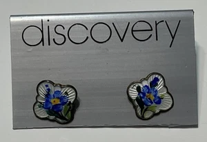 Orecchini Discovery blu smalto bianco verde fiore tono oro nuovi su cartoncino  - Foto 1 di 2