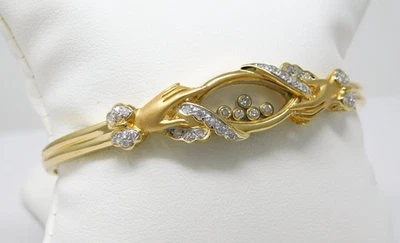 18k Gold Loving Hands Holding Floating Diamonds Bangle Bracelet 7.25" B6863 - Image 1 of 4