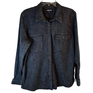 Lands' End XL Chambray Button Down Shirt Long Sleeve Dark Wash - Picture 1 of 5