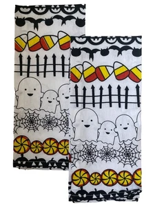 Boo Halloween Kitchen Towel Set with Ghosts & Candy Corn, 2 Cotton Dish Towels - Picture 1 of 2