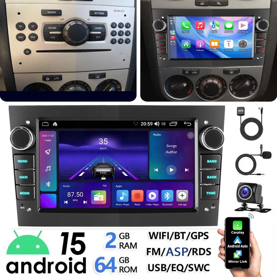 Android 14 Autoradio Für Opel Astra H Corsa C/D Vectra C Zafira GPS KAM+ Carplay - Bild 1 von 4