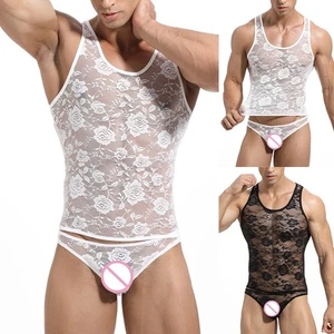 Mens Vest Mesh Tops Clothing Gym Vest High Elastic Young Home Lace M~XL - Picture 1 of 18