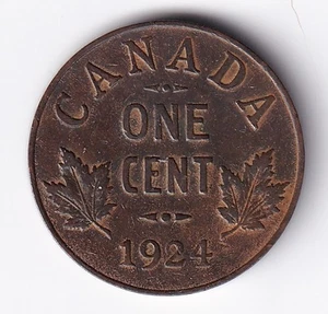 Canada 1924 1c One Small Cent Copper Coin King George V F - Picture 1 of 2