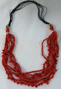 Vintage 8 Strang Rot Perlen Halskette 30" Statement Silber Ton Verbinder - Bild 1 von 5