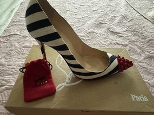Christian Louboutin Pre-on Geo pump Red/navy Size 37.5 - Picture 1 of 5