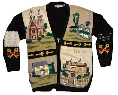VTG Lauren Hansen Realtor Architect House Hand Knit Cardigan Sweater Women’s M - Изображение 1 из 4