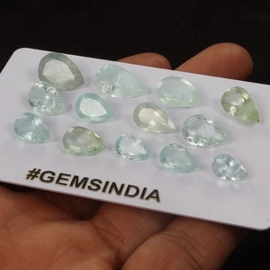 13 Pcs Natural Blue Green Aquamarine Pear cut Loose 9mm-15mm Unheated Gemstones - Picture 1 of 6