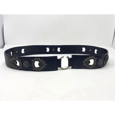 Пояс Chicos женский большой 2 дюйма широкий черный кожаный пейсли вестерн крюк петля с заклепками - Изображение 1 из 4