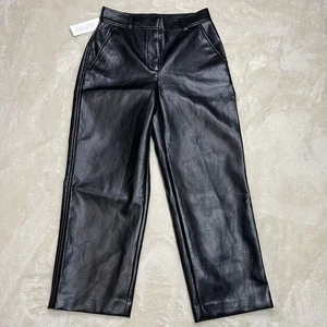 Babaton Kunstleder Mid Rise Command Cropped gerades Bein schwarz Hose Neu mit Etikett Gr. 0 - Bild 1 von 12