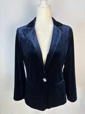 TAHARI Women Sz S Elegant Velvet one Button fitted Blue blazer Jacket lined  - Image 1 of 4