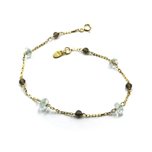 18k yellow gold square rolo bracelet faceted aquamarine discs and smoky quartz - Picture 1 of 5
