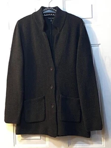 EILEEN FISHER Sz M Cardigan  Button Sweater Merino Wool Waffle Dark Gray Pockets - Picture 1 of 10