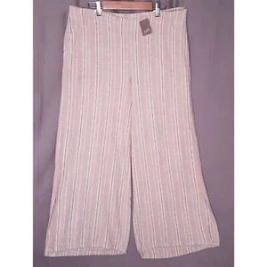 J. Jill Macadam Linen Pants Beige Stripe Ankle Slit Size Medium - Picture 1 of 8