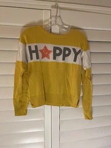 Gap Girls Graphic Print Yellow 🟨Sweater Top “HAPPY”⭐️, Size XL - Picture 1 of 6