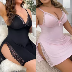 Plus Size Sexy Lingerie Women Soft Modal Babydoll Sleepwear Nightgown Sleepdress - Picture 1 of 42