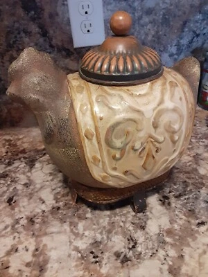 Vintage PIER 1 Ceramic Chicken  With Metal Base and Metal Lid Country Decor - Image 1 of 4